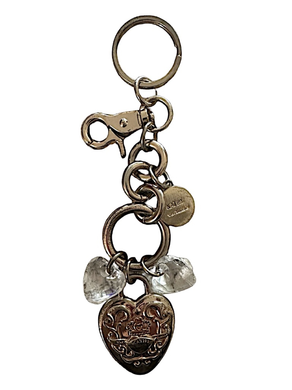 KATHY VAN ZEELAND Silver-tone Hearts Key Chain Purse Charm 7”